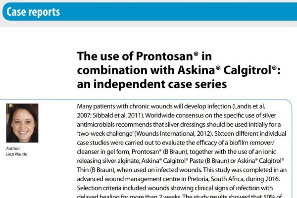 Naude L. The use of Prontosan® in combination of Askina® Calgitrol®: an independent case series. Wounds International, 2018 ; 9(1): 44-48. Available at (accessed 16.03.2018).