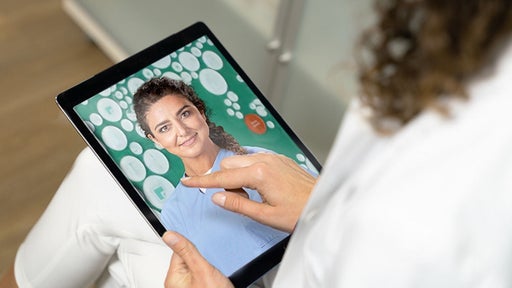 European nurse on iPad Screen