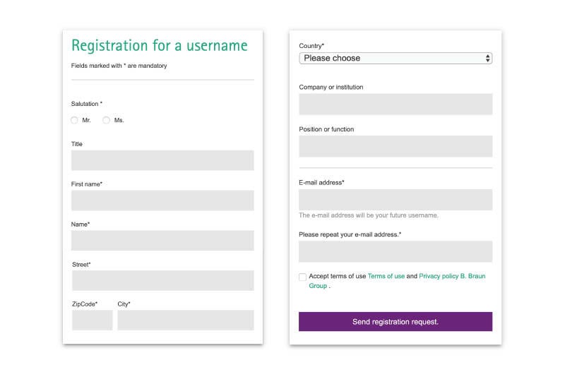 My BBraun Registration screen